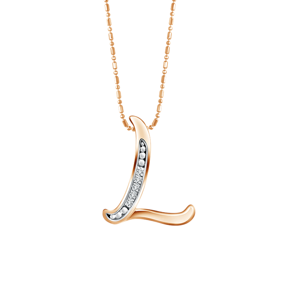 Paialco Sterling Silver Initial Letter L Pendant Necklace - Rose Gold Plated With Cubic Zirconia - 18" Chain